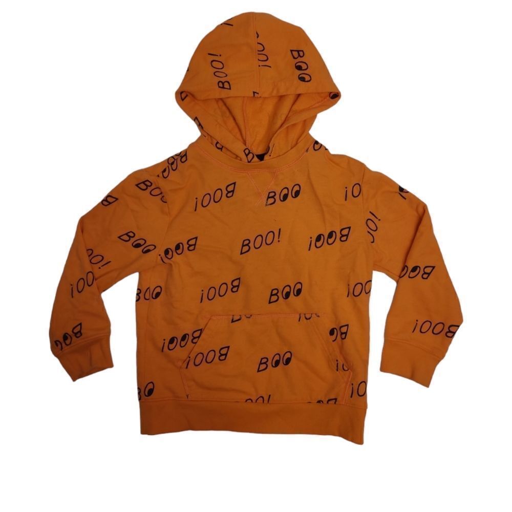 CAT & JACK orange BOO all over print hoodie sweatshirt unisex XS 4/5